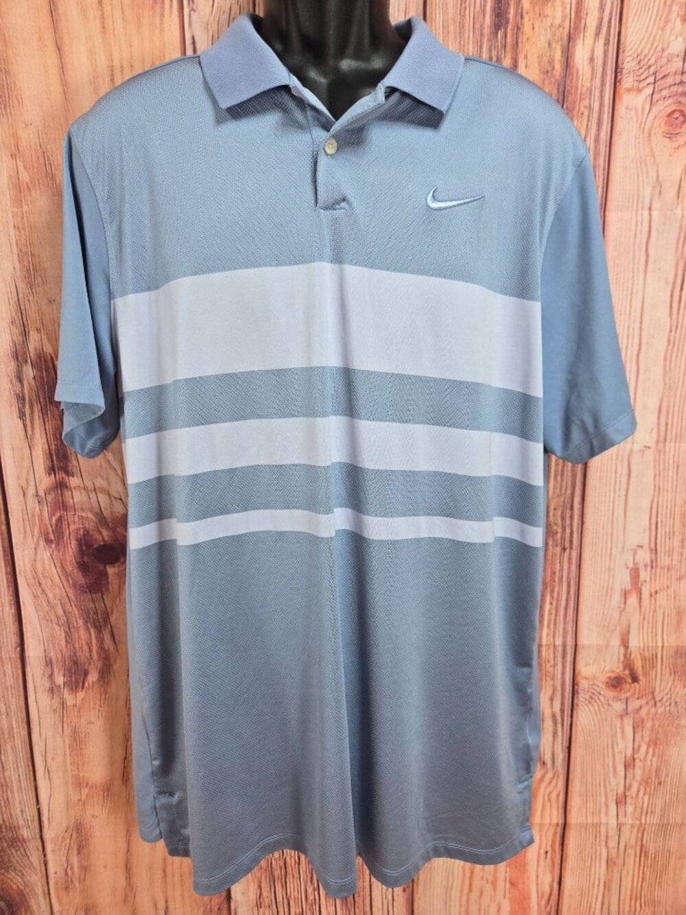 Nike Dri-Fit Mens Standard Fit Blue Striped Polo Shirt Large